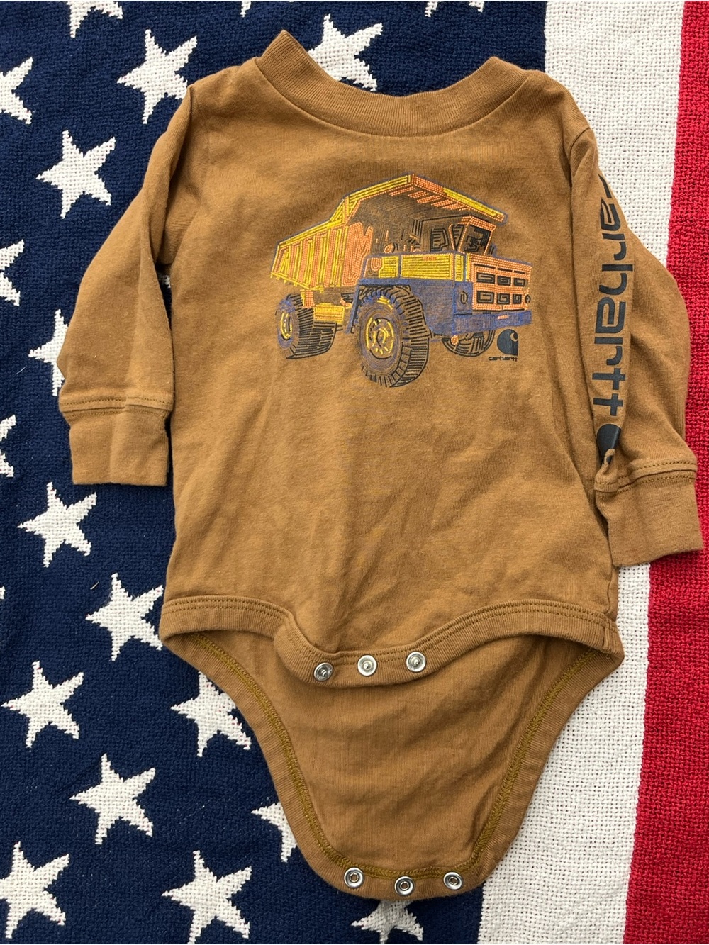 Carhartt Brown Long-Sleeve Dump Truck Baby One-Piece Size 3 Months